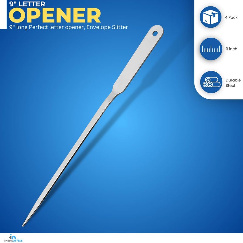 1InTheOffice Letter Opener, Stainless Steel Envelope Opener, Stainless Steel Hand Envelope Slitter (4 Pack) - Image 2